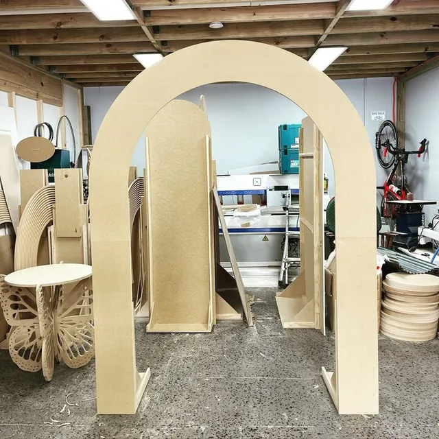 A set of arch fitout panels under construction on the workshop floor