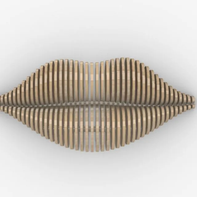 Parametric sliced-rib sculpture in the shape of a pair of lips
